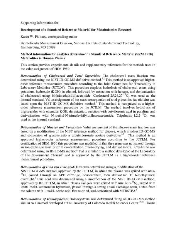 (PDF) Development of a Standard Reference Material for Metabolomics ...
