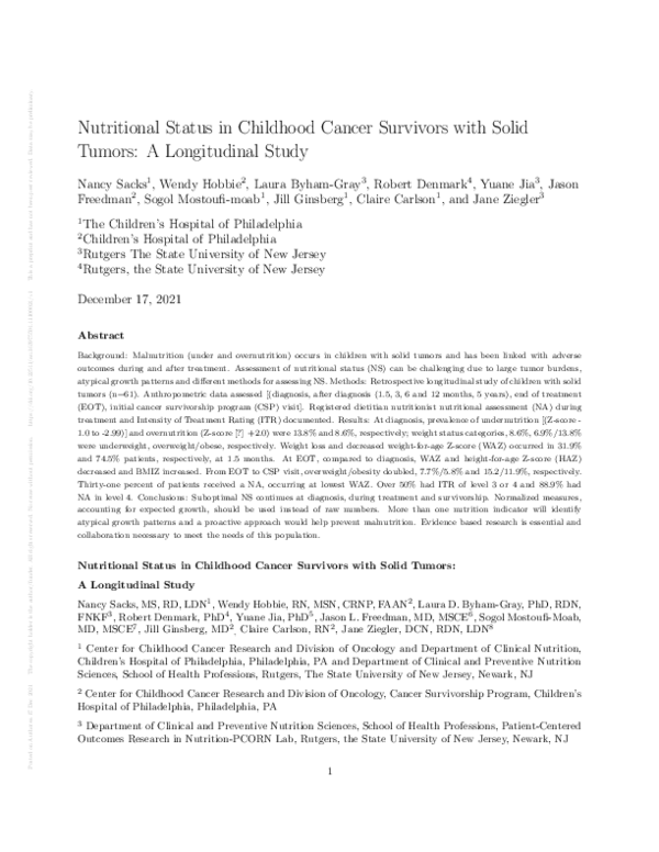 (PDF) Nutritional Status in Childhood Cancer Survivors with Solid ...
