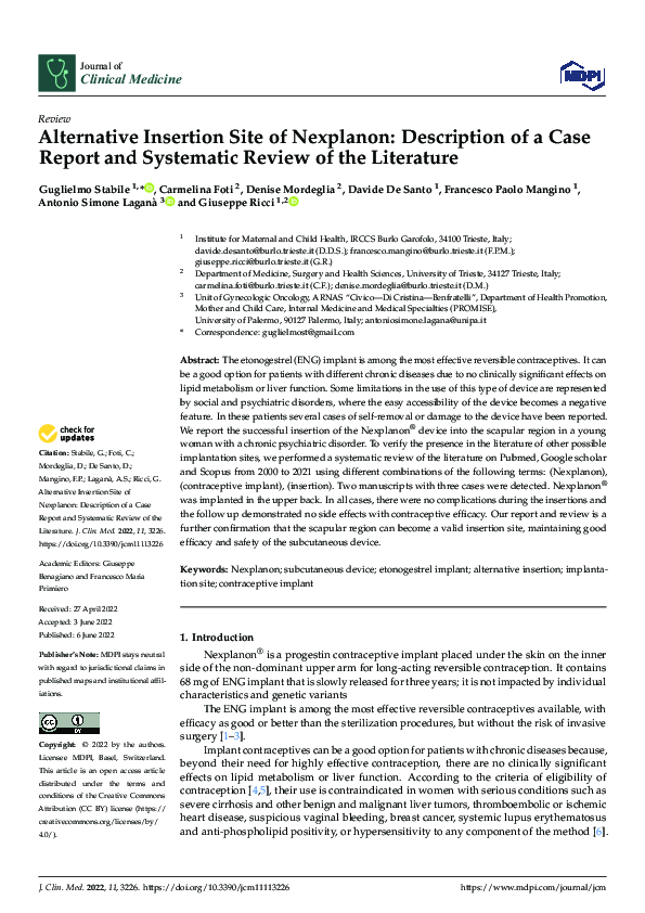 (PDF) Alternative Insertion Site of Nexplanon: Description of a Case ...