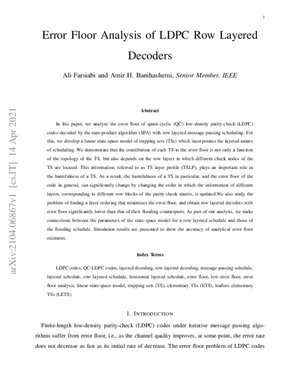 (PDF) Error Floor Analysis of LDPC Row Layered Decoders
