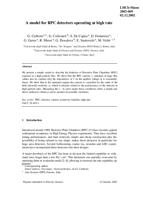 (PDF) A model for RPC detectors operating at high rate
