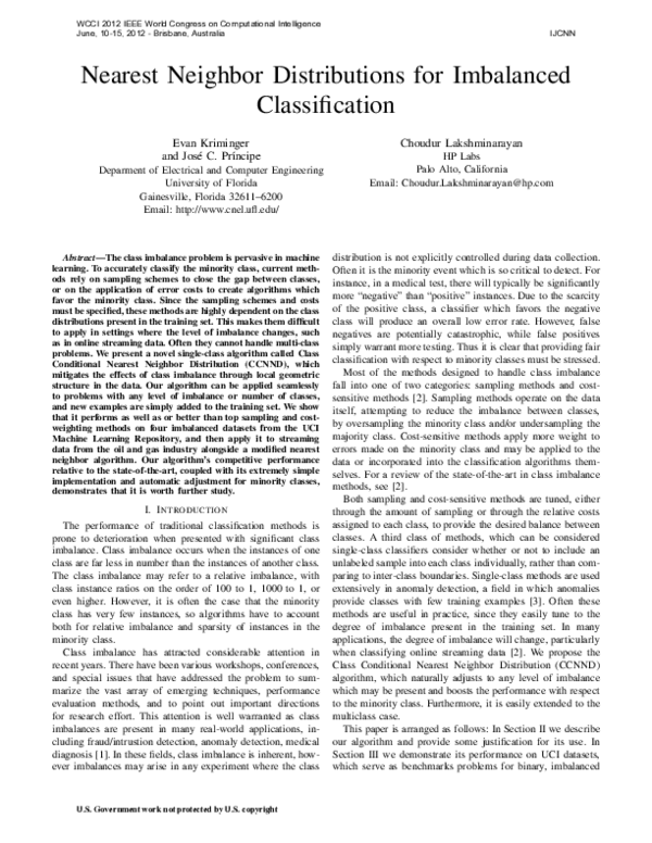 (PDF) Nearest Neighbor Distributions for imbalanced classification