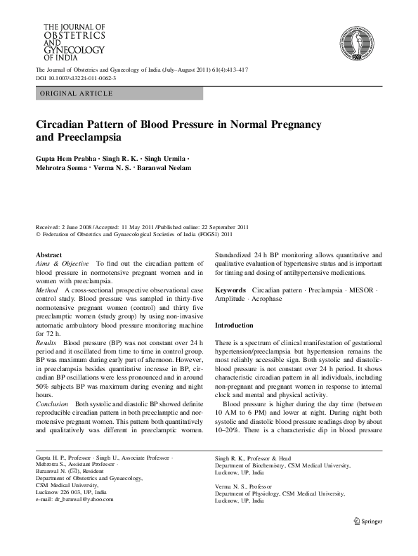 (PDF) Circadian Pattern of Blood Pressure in Normal Pregnancy and ...