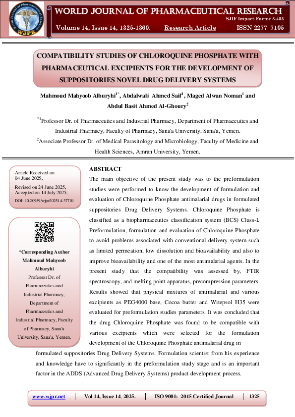 (PDF) COMPATIBILITY STUDIES OF CHLOROQUINE PHOSPHATE WITH ...