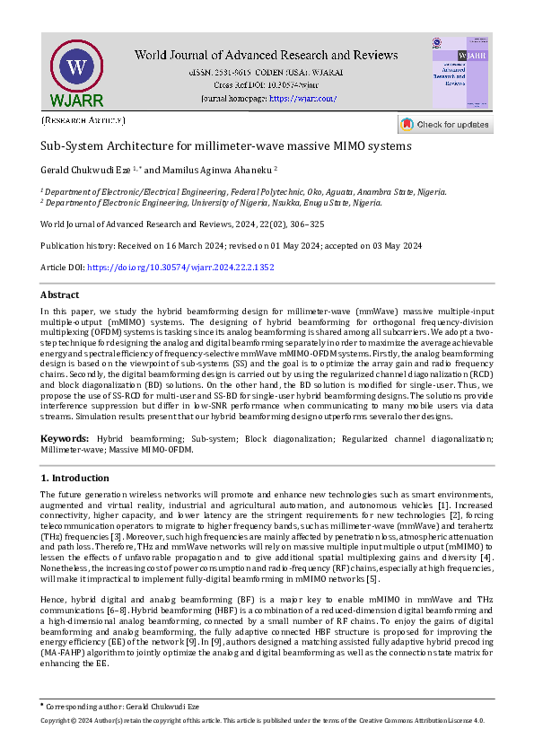 (PDF) Sub-System Architecture for millimeter-wave massive MIMO systems
