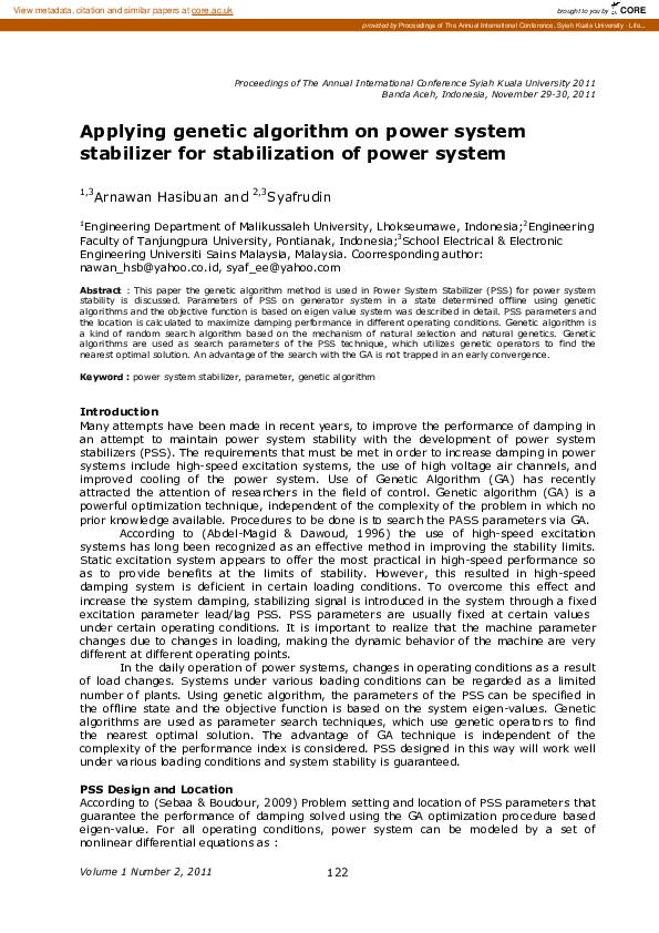 (PDF) Applying genetic algorithm on power system stabilizer for ...