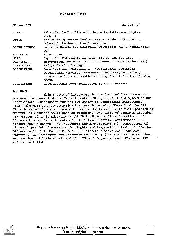 PDF) IEA Civic Education Project Phase I: The United States