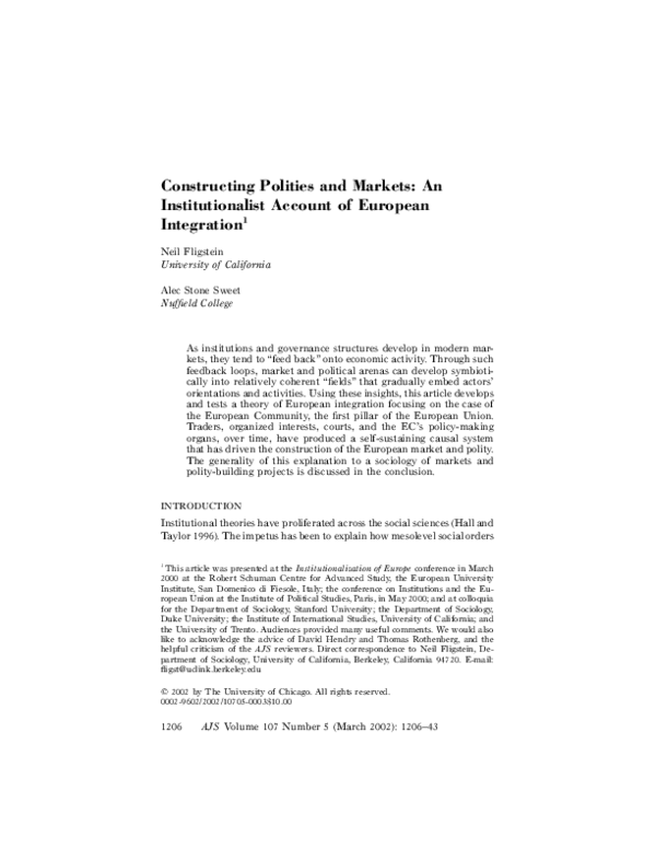 (PDF) Constructing Polities and Markets: An Institutionalist Account of ...