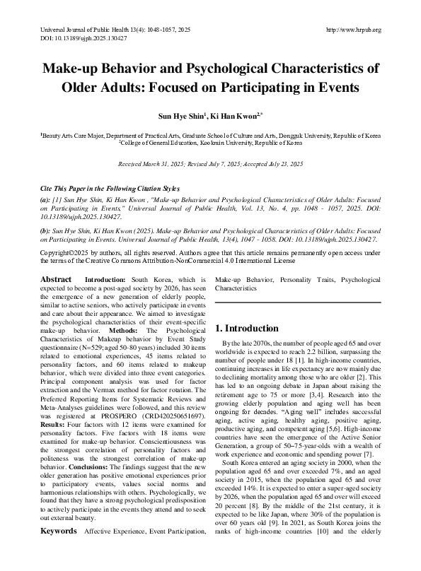 (PDF) Make-up Behavior and Psychological Characteristics of Older ...