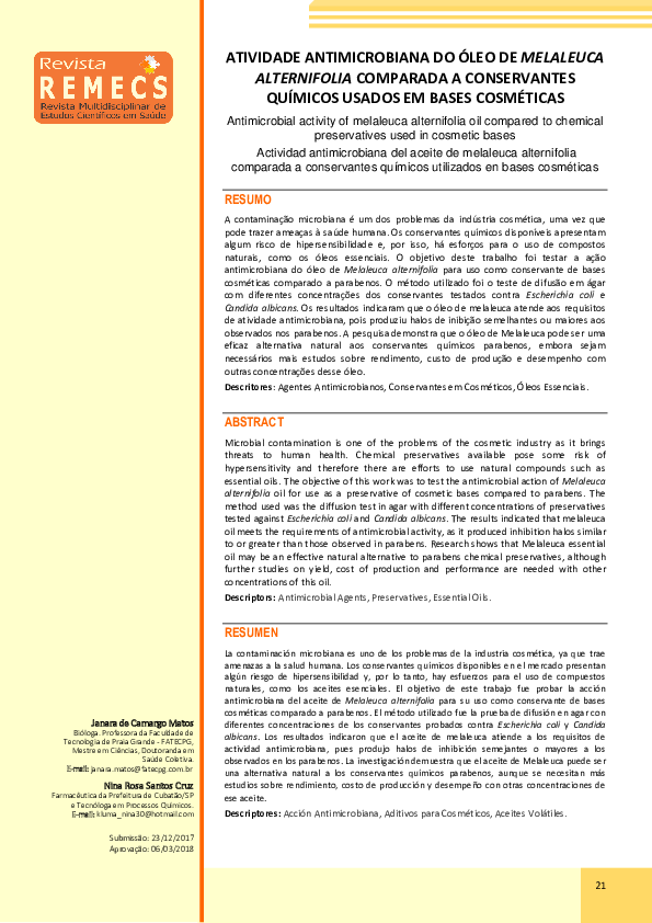(PDF) Atividade antimicrobiana do óleo de Melaleuca alternifolia ...
