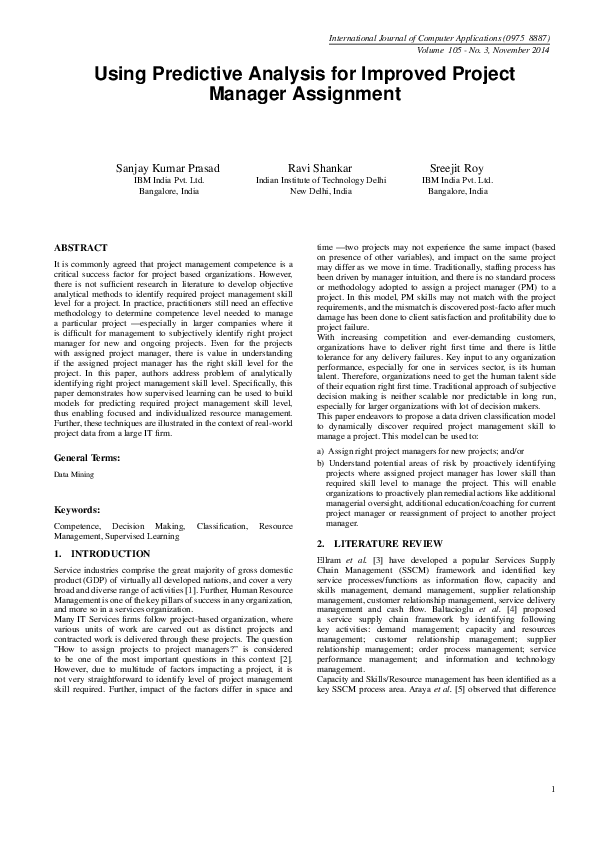 (PDF) Using Predictive Analysis for Improved Project Manager Assignment