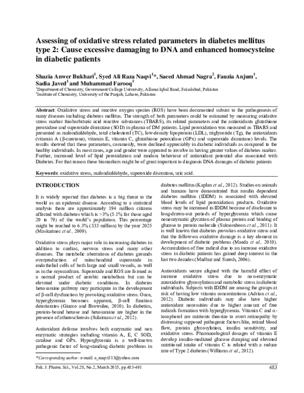 (PDF) Assessing of oxidative stress related parameters in diabetes ...