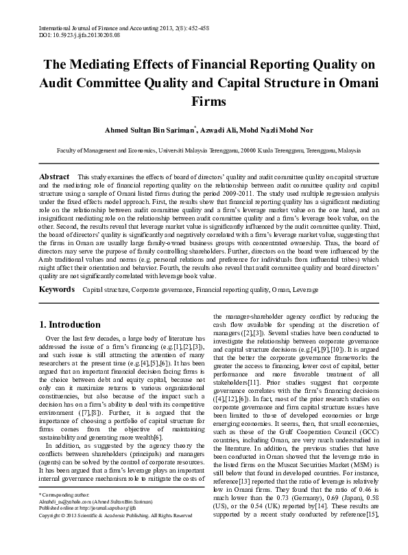 (PDF) The impact of audit committee quality on financial reporting ...