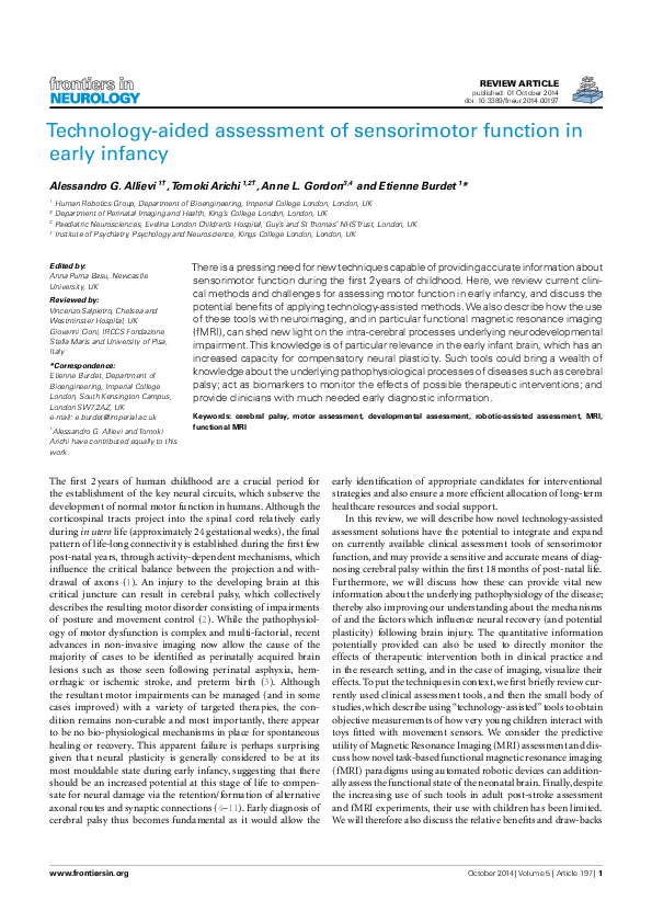 (PDF) Technology-Aided Assessment of Sensorimotor Function in Early Infancy