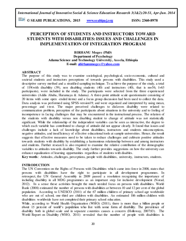 (PDF) Perception of Students and Instructors Toward Students with ...