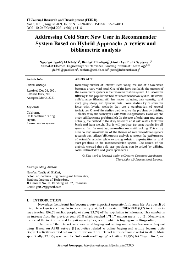 (PDF) Addressing Cold Start New User in Recommender System Based on ...