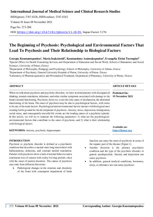 (PDF) The Beginning of Psychosis: Psychological and Environmental ...