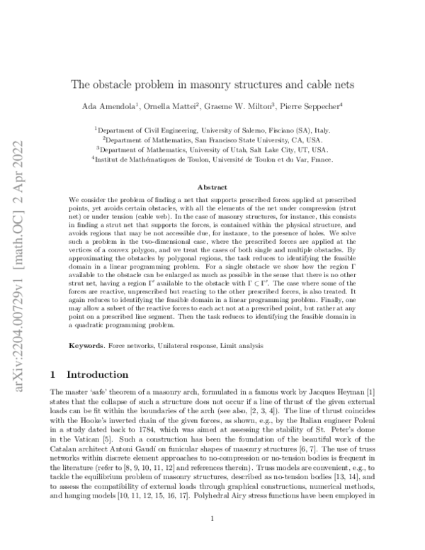 (PDF) The obstacle problem in no-tension structures and cable nets