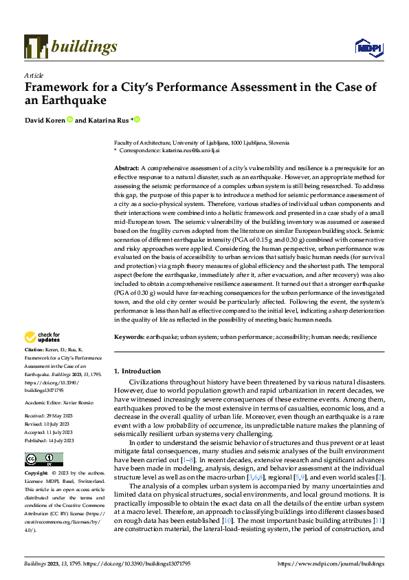 (PDF) Framework for a City’s Performance Assessment in the Case of an ...