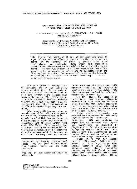 (PDF) Human Breast Milk Stimulates Bile Acid Secretion by Fetal Rabbit ...