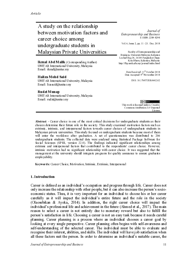 (PDF) A study on the relationship between motivation factors and career ...