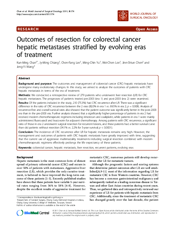(PDF) Outcomes of resection for colorectal cancer hepatic metastases ...