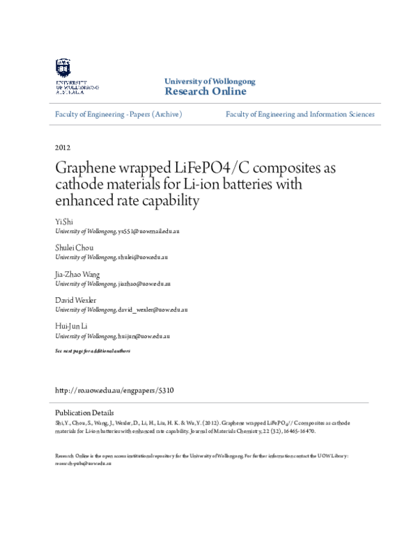 (PDF) Graphene wrapped LiFePO4/C composites as cathode materials for Li ...
