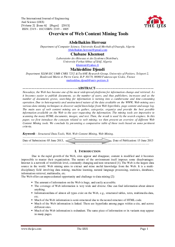 (PDF) An Overview of Web Content Mining Tools