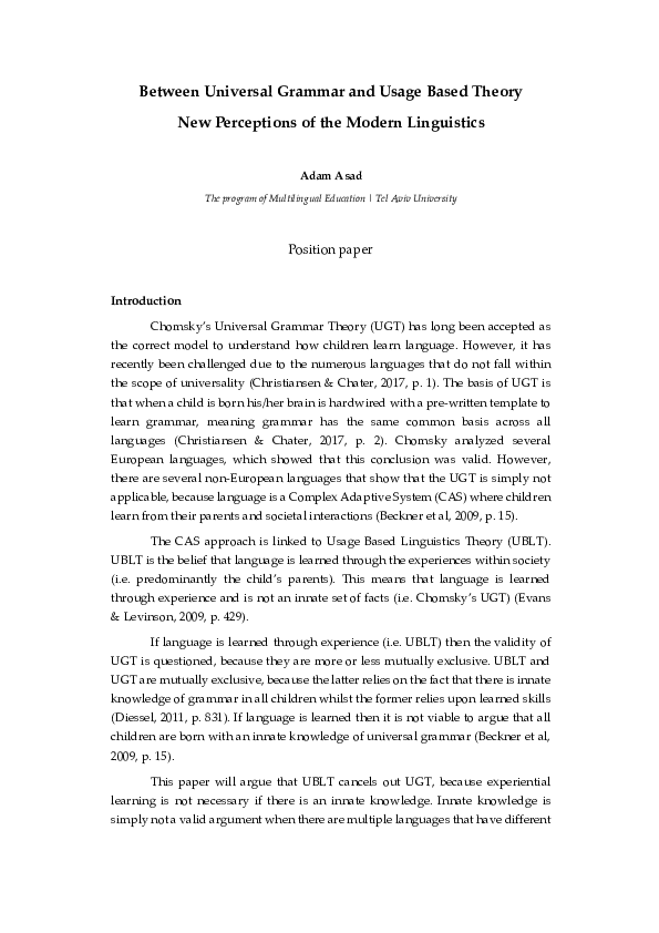 (PDF) Between Universal Grammar and Usage Based Theory New Perceptions ...