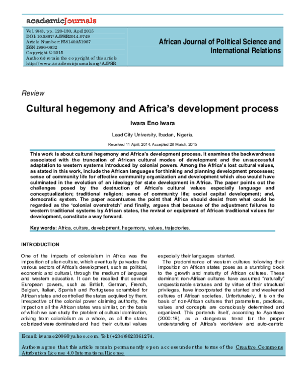 (PDF) Cultural hegemony and Africas development process