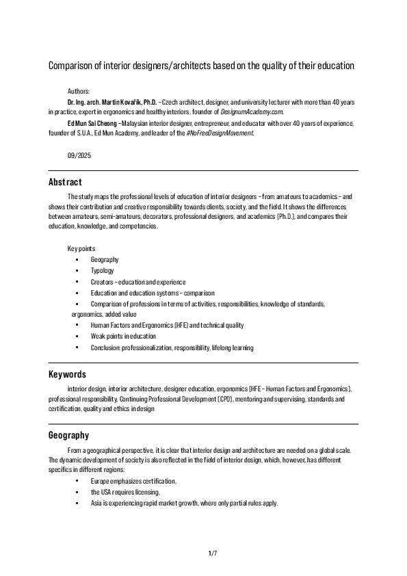 (PDF) Comparison of Interior Designers/Architects Based on the Quality ...