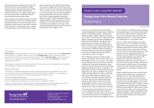 (PDF) Young Lives Country Report. Young Lives: Peru Round 2 Survey