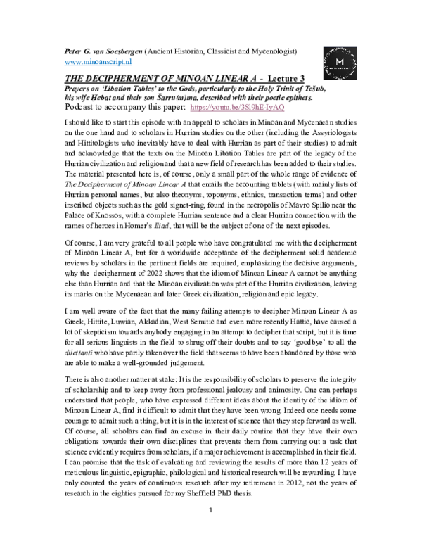 (PDF) Lecture 3: 'Prayers On Libation Tables' - THE DECIPHERMENT OF ...
