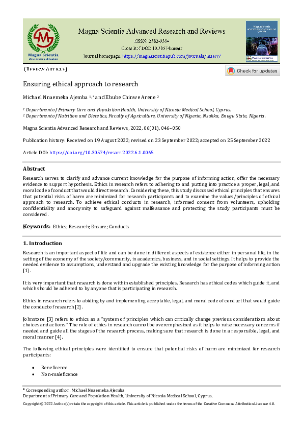 (PDF) Ensuring ethical approach to research