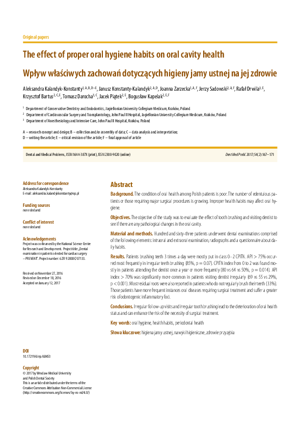 (PDF) The effect of proper oral hygiene habits on oral cavity health