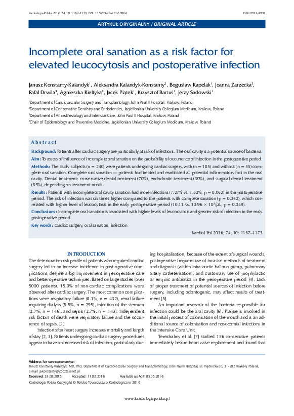 (PDF) Incomplete oral sanation as a risk factor for elevated ...