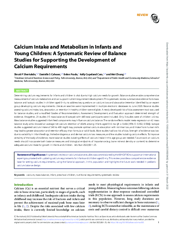 (PDF) Calcium Intake and Metabolism in Infants and Young Children: A ...