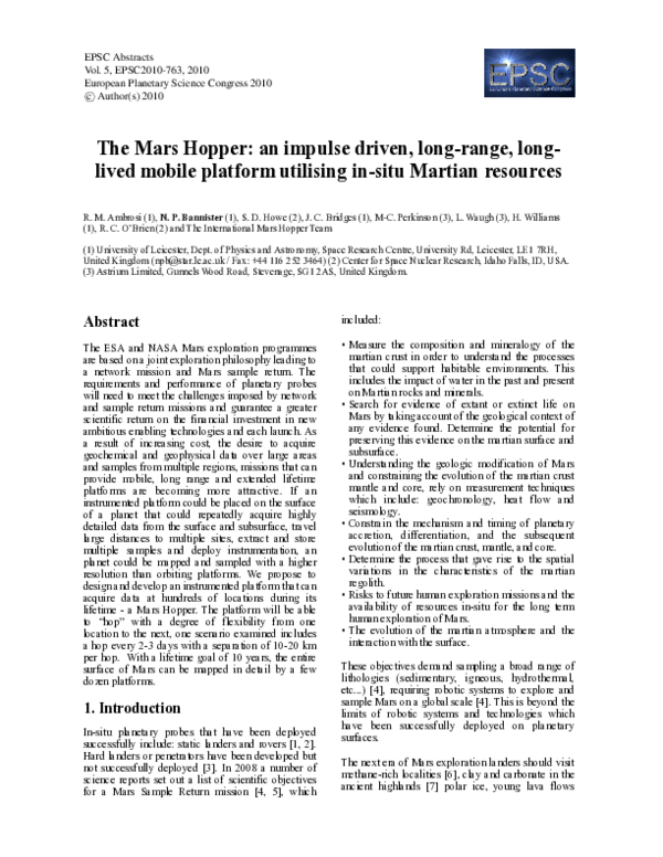 (PDF) The Mars Hopper: an impulse driven, long range, long-lived mobile ...
