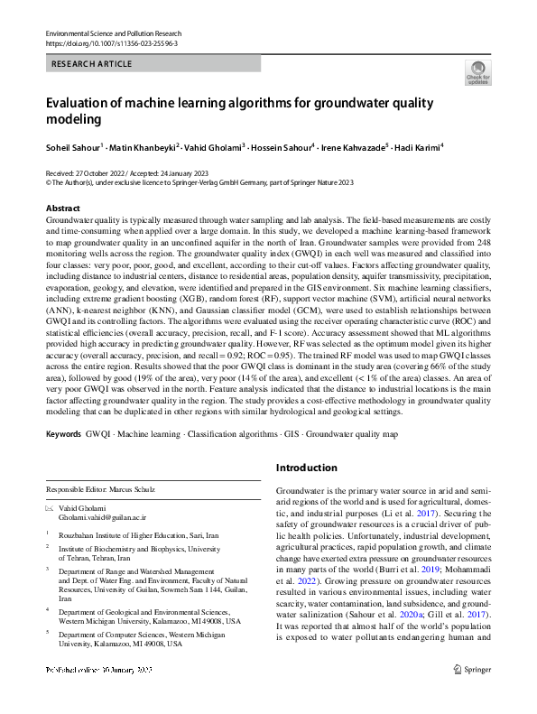 (PDF) Evaluation of machine learning algorithms for groundwater quality ...
