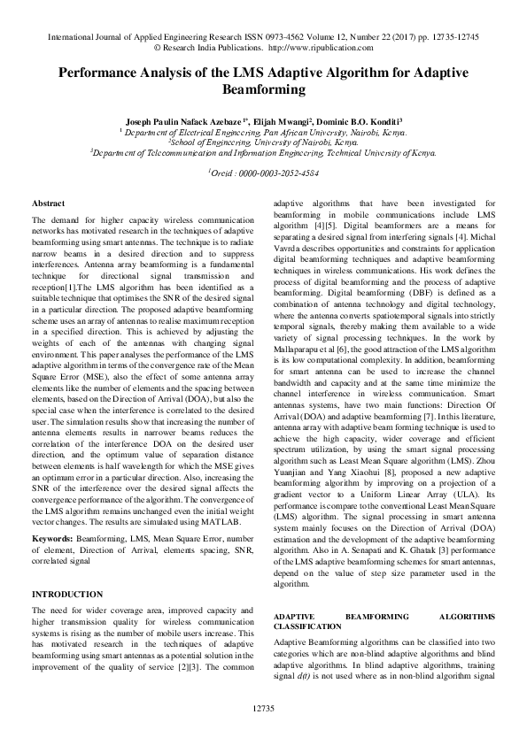 (PDF) Performance Analysis of the LMS Adaptive Algorithm for Adaptive ...
