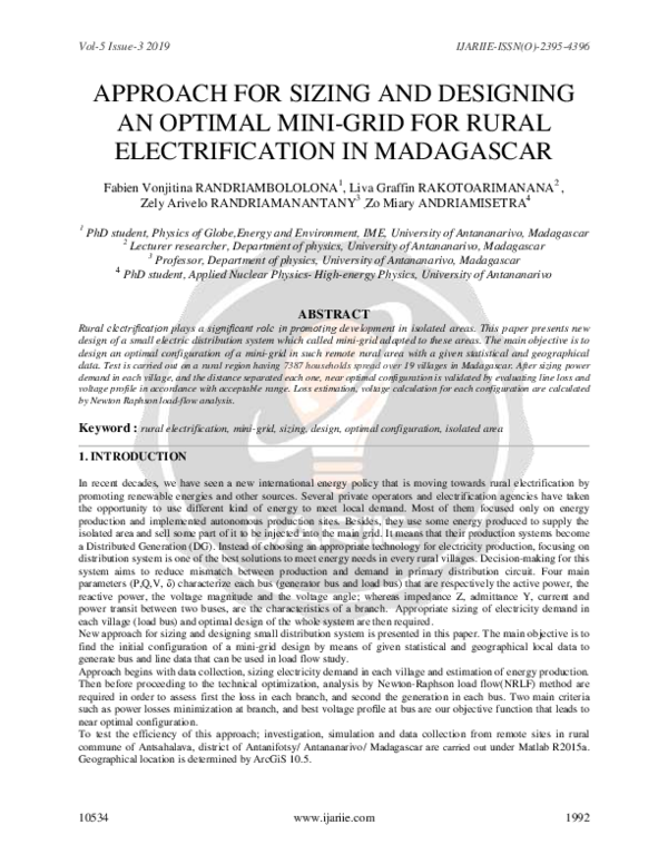 (PDF) Approach for Sizing and Designing an Optimal Mini-Grid for Rural ...