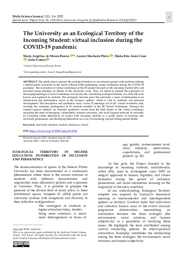 (PDF) The University as an Ecological Territory of the Incoming Student ...