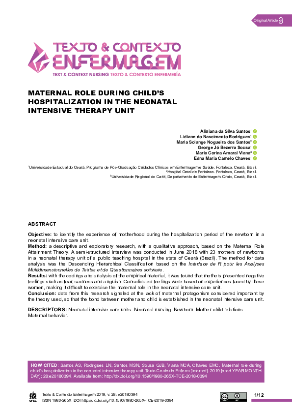 (PDF) Maternal Role During Child's Hospitalization in the Neonatal ...