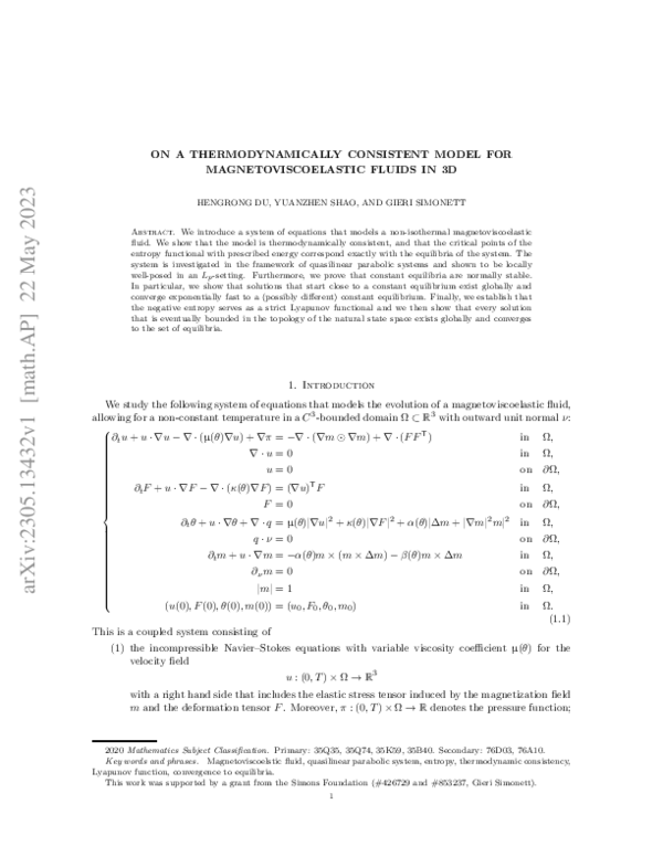 (PDF) On a thermodynamically consistent model for magnetoviscoelastic ...