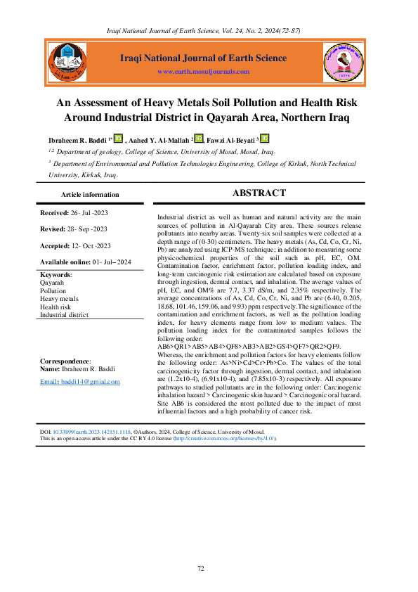 (PDF) An Assessment of Heavy Metals Soil Pollution and Health Risk ...