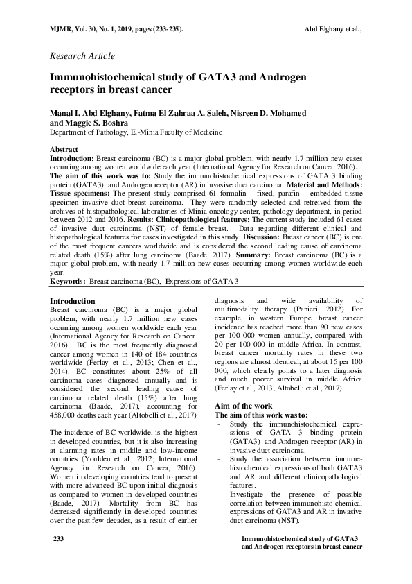 (PDF) Immunohistochemical study of GATA3 and Androgen receptors in ...