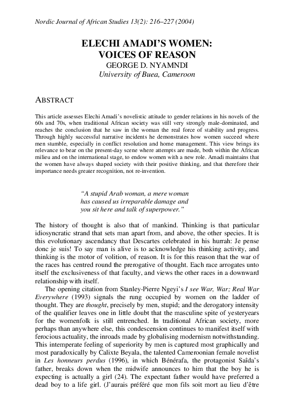 (PDF) Elechi Amadi's Women: Voices of Reason
