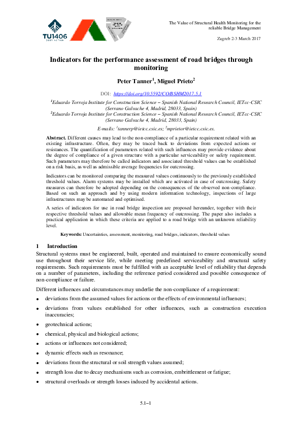 (PDF) Indicators for the performance assessment of road bridges through ...