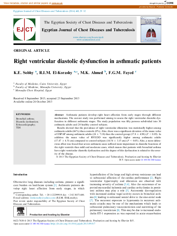 (PDF) Right ventricular diastolic dysfunction in asthmatic patients