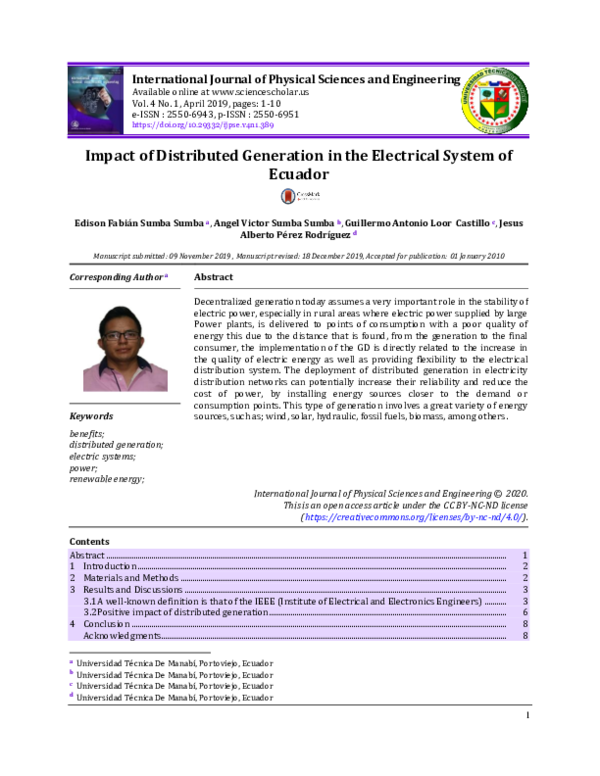 (PDF) Impact of distributed generation in the electrical system of Ecuador